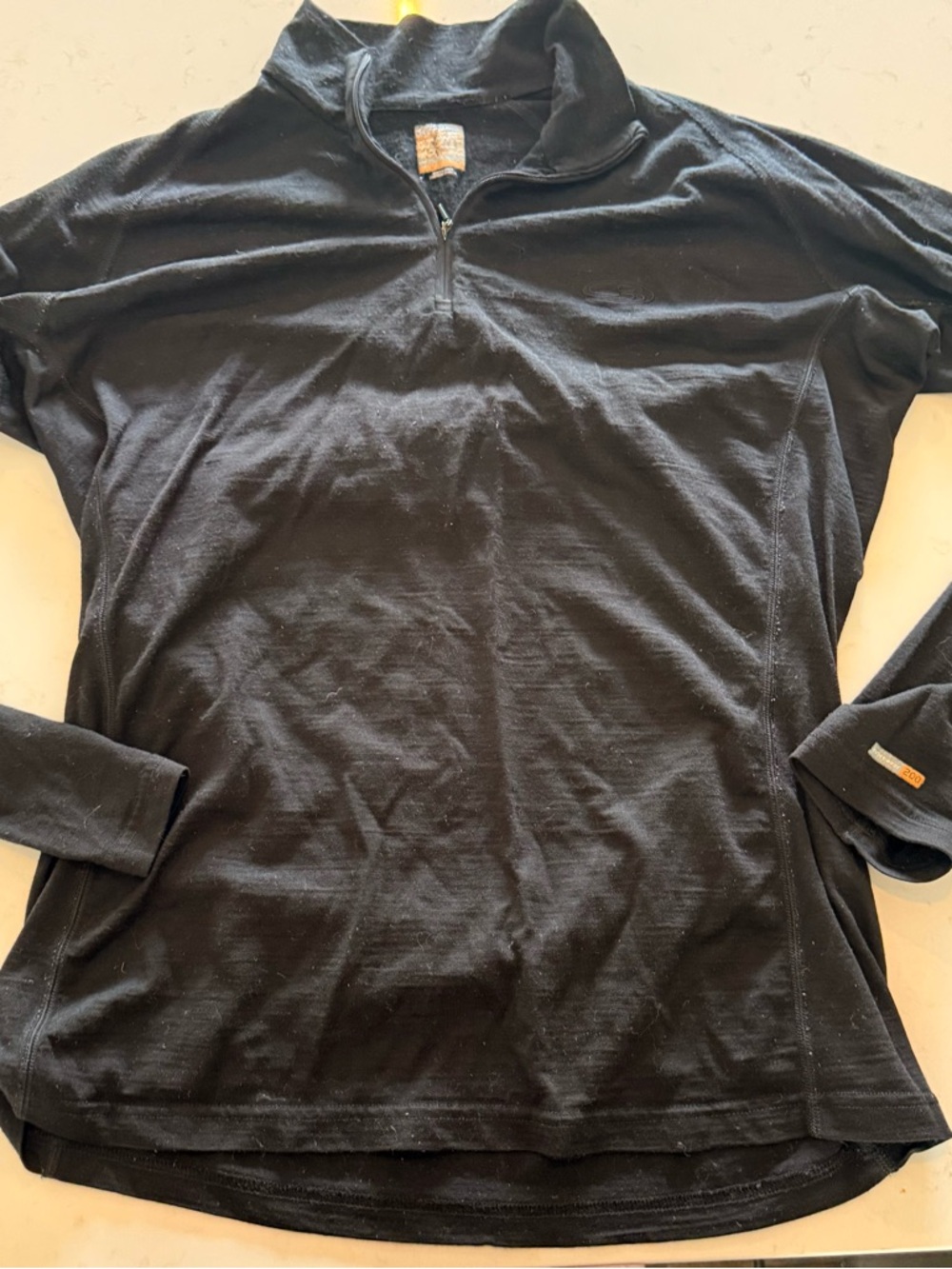 Icebreaker Black Base Layer Top with Grey and Orange Logo